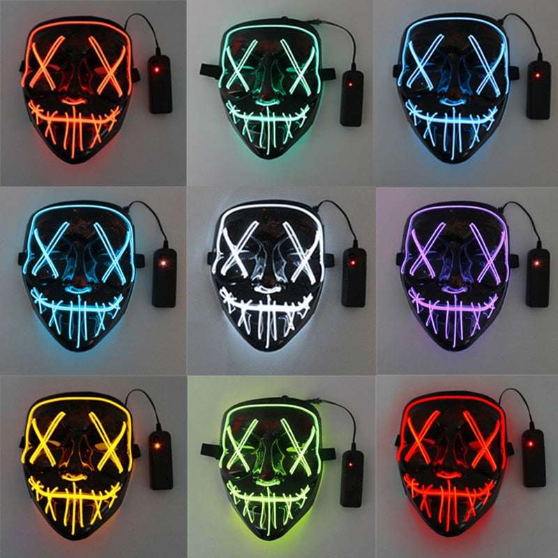 Halloween LED Mask Purge Masks Choice Mascara Costume DJ Party Light To Mixed Color Masque Glow In Dark Halloween Cosplay Mask